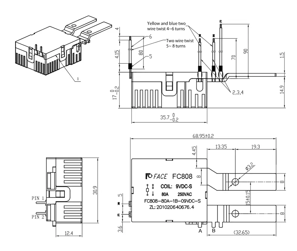 80A Single-Phase 4P Rail Type Latching Relay